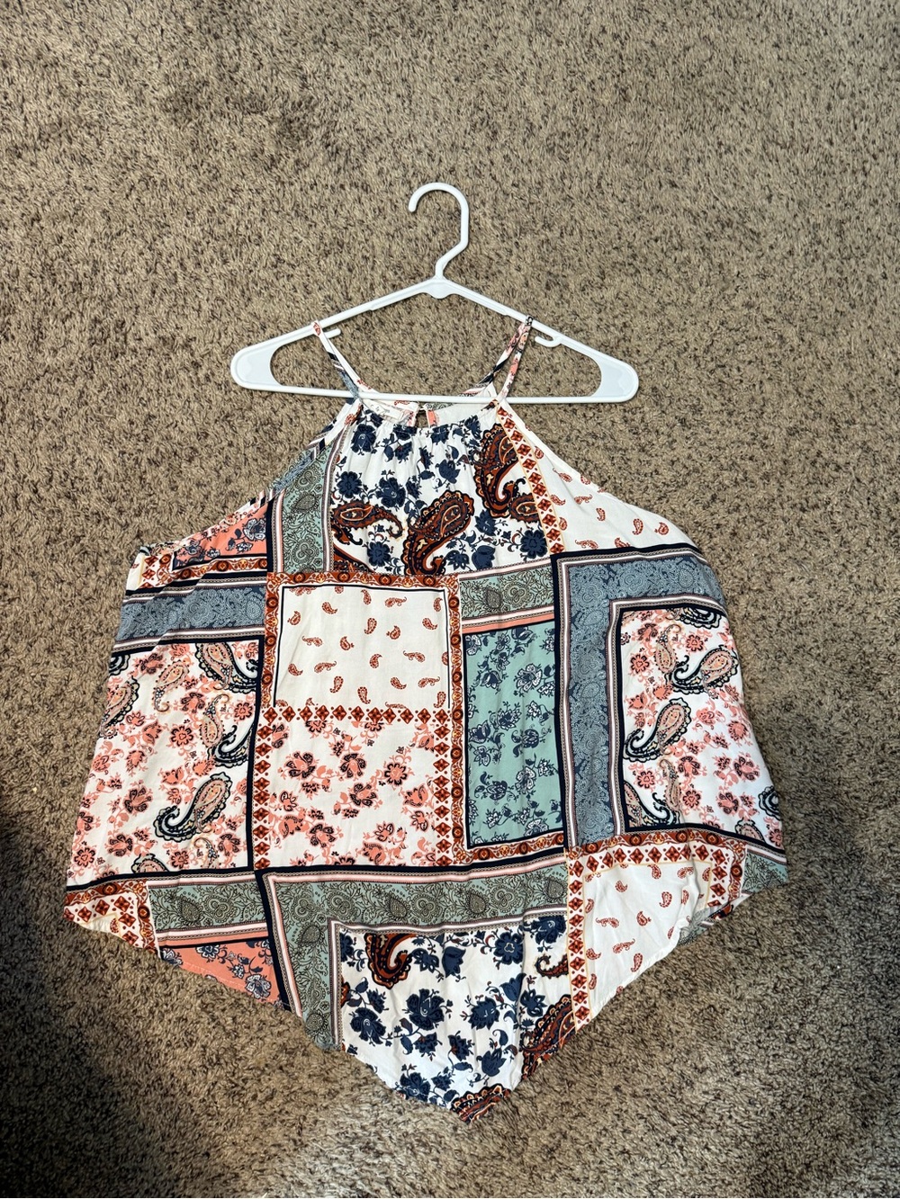 Patchwork Paisley Halter Tank Top - Multicolor
